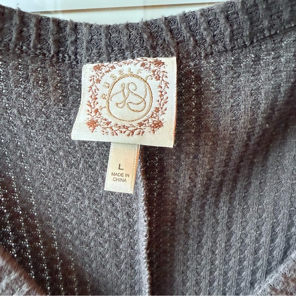 Truself Women’s Waffle Knit Button Down Top with Snakeskin Sleeves - Picture 6 of 8